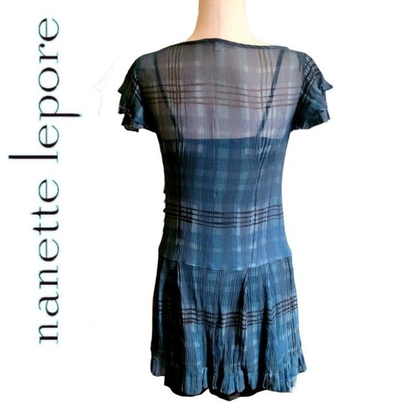 Beautiful Nanette Lapore 2-pc Silk Plaid Turqoiuse Blue Short Sleeve Dress, sz 2 - Picture 13 of 16